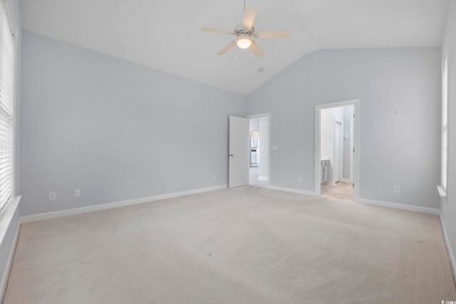 9831 Winchester Ct, Murrells Inlet, SC 29576 - unfurnished bedroom with lofted ceiling, light carpet, connected bathroom, and ceiling fan