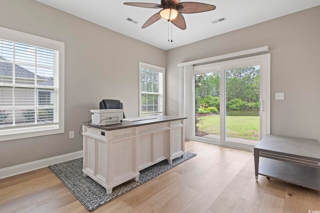 2204 Woodstork Dr, Conway, SC 29526 - office area with a ceiling fan, plenty of natural light, and light wood finished floors
