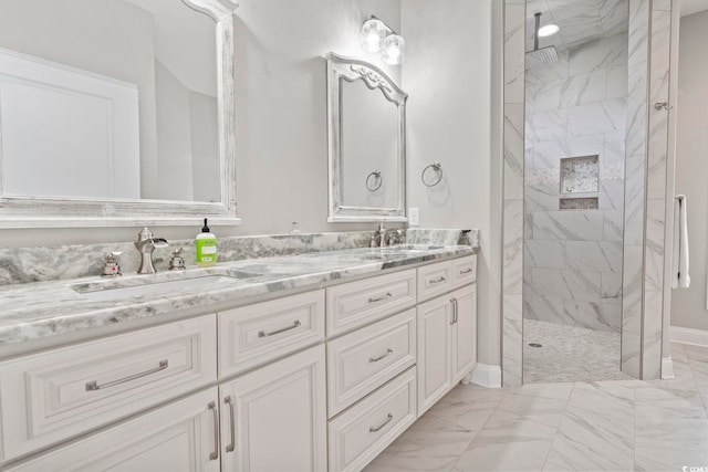2204 Woodstork Dr, Conway, SC 29526 - bathroom featuring marble finish floors, a marble finish shower, and double vanity