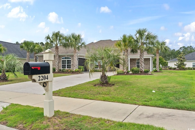 2204 Woodstork Dr, Conway, SC 29526 - view of front facade with concrete driveway, a garage, and a front lawn