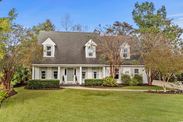 2170 Deerfield Ave, Surfside Beach, SC 29575 - cape cod-style house with a front lawn, a shingled roof, and a porch