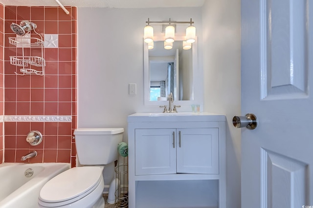 full bathroom featuring shower / washtub combination, toilet, and vanity