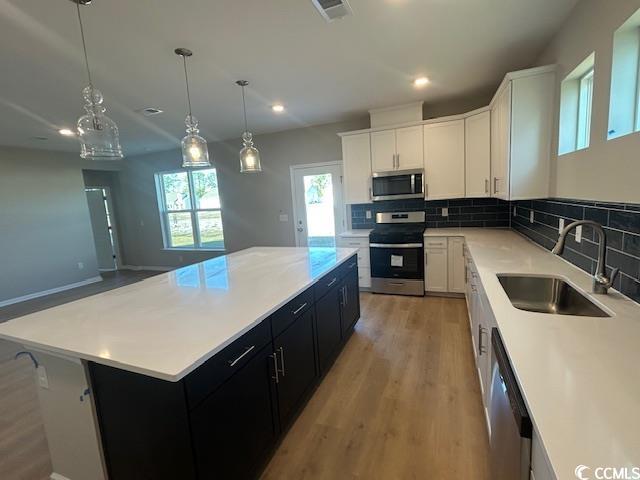 753 Wailea Cir, Little River, SC 29566 - kitchen with appliances with stainless steel finishes, a sink, dark cabinetry, decorative backsplash, and recessed lighting