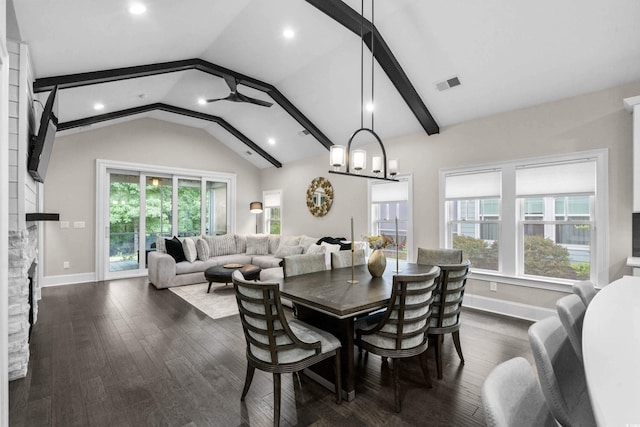 2909 Moss Bridge Ln, Myrtle Beach, SC 29579 - dining room with baseboards, lofted ceiling, dark wood finished floors, recessed lighting, and a chandelier