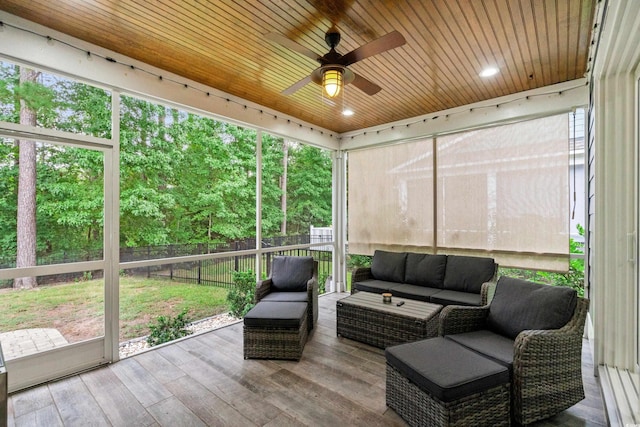 2909 Moss Bridge Ln, Myrtle Beach, SC 29579 - sunroom / solarium featuring ceiling fan, an outdoor hangout area, and healthy amount of natural light