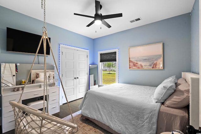 2909 Moss Bridge Ln, Myrtle Beach, SC 29579 - bedroom featuring wood finished floors and ceiling fan