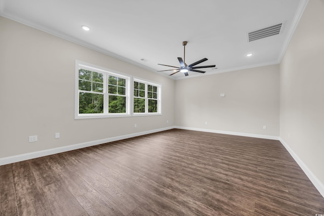 3995 Tillmond Dr, Conway, SC 29526 - unfurnished room featuring ornamental molding, a ceiling fan, dark wood finished floors, baseboards, and recessed lighting
