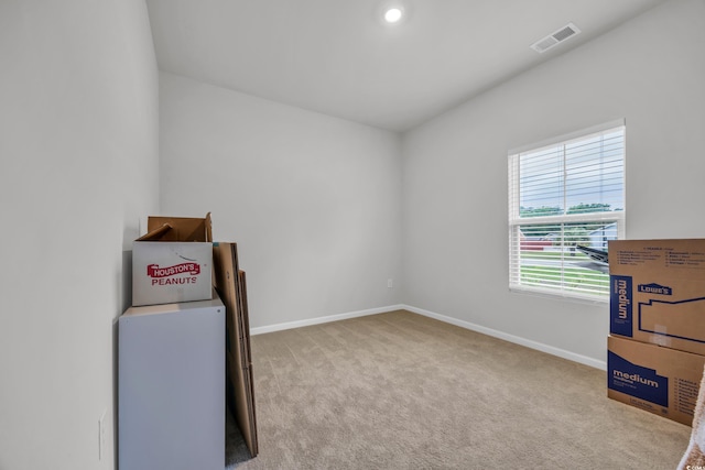 miscellaneous room with baseboards, carpet, and recessed lighting