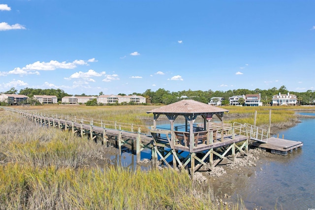 dock area with a water view