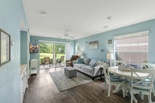 637 Waterway Village Blvd Unit 13C, Myrtle Beach, SC 29579 - living area with dark wood-type flooring and a ceiling fan