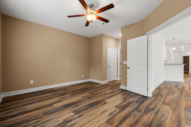 144 Puffin Dr Unit 2A, Pawleys Island, SC 29585 - spare room featuring ceiling fan, dark wood-style flooring, recessed lighting, and baseboards