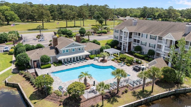 aerial view of a pool