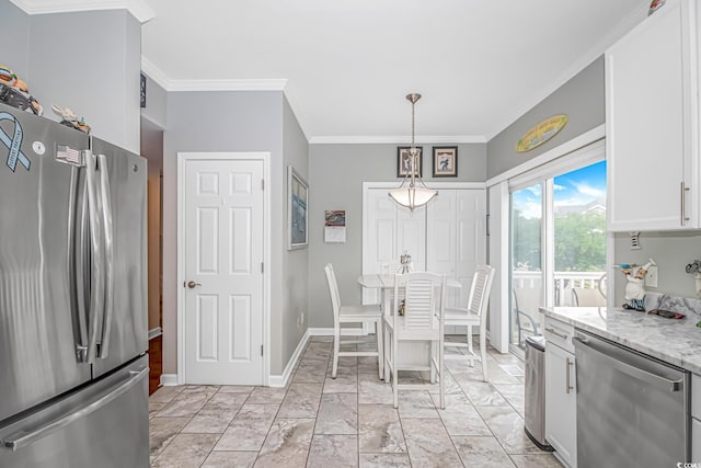 601 Hillside Dr N Unit 302, North Myrtle Beach, SC 29582 - dining room with crown molding, baseboards, and light marble finish flooring