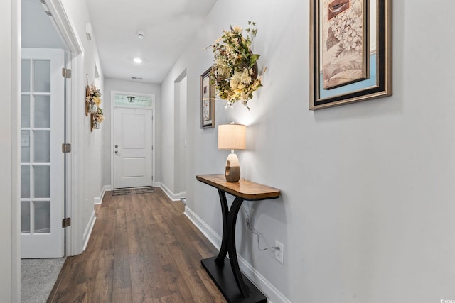 2405 Capri Ct, Conway, SC 29527 - hallway featuring dark wood-type flooring and baseboards