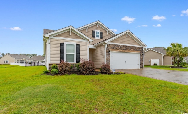 2317 Myerlee Dr, Myrtle Beach, SC 29588 - view of front of house with concrete driveway, stone siding, a garage, and a front yard