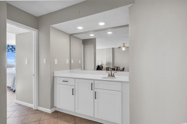 5806 N Ocean Blvd Unit 203, North Myrtle Beach, SC 29582 - bathroom with tile patterned floors, a ceiling fan, vanity, recessed lighting, and baseboards