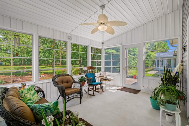 6478 Royal Pine Dr, Myrtle Beach, SC 29588 - sunroom featuring ceiling fan, healthy amount of natural light, and vaulted ceiling
