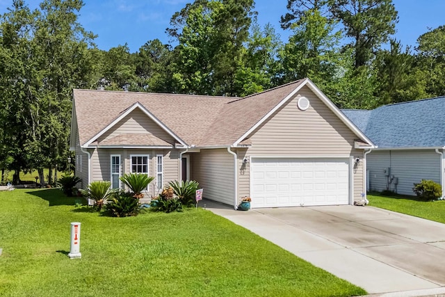 6478 Royal Pine Dr, Myrtle Beach, SC 29588 - view of front of home with concrete driveway, an attached garage, roof with shingles, and a front lawn