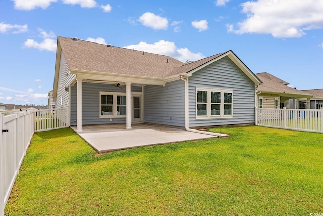 739 Harrison Mill St, Myrtle Beach, SC 29579 - rear view of house with a patio, roof with shingles, and a ceiling fan