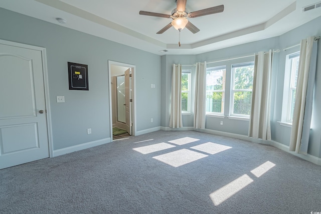 395 Dunbarton Ln, Conway, SC 29526 - unfurnished bedroom featuring carpet floors, a raised ceiling, baseboards, electric panel, and a ceiling fan