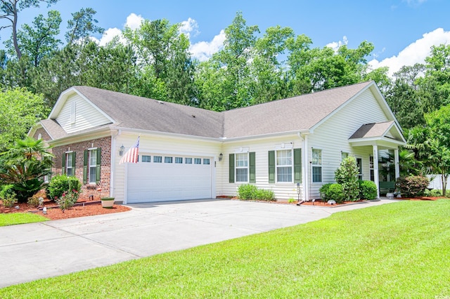 111 Rose Water Loop, Myrtle Beach, SC 29588 - single story home featuring a garage, a front yard, concrete driveway, and a shingled roof