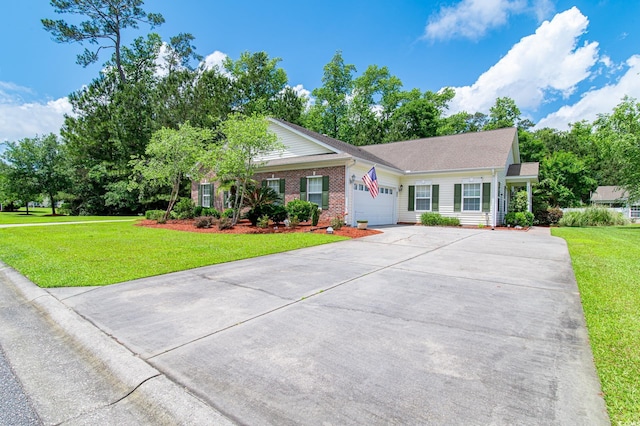 111 Rose Water Loop, Myrtle Beach, SC 29588 - ranch-style home with a garage, a front yard, concrete driveway, and brick siding