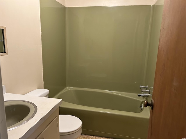 bathroom featuring toilet, vanity, and shower / bath combination