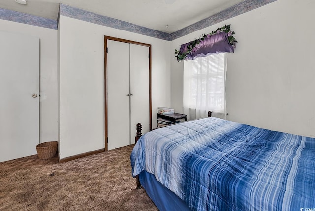 bedroom featuring carpet floors and a closet