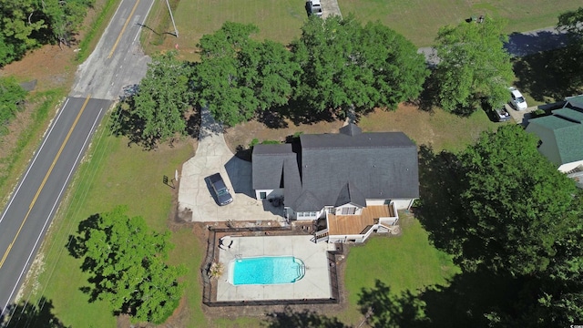 aerial overview of property's location with a pool