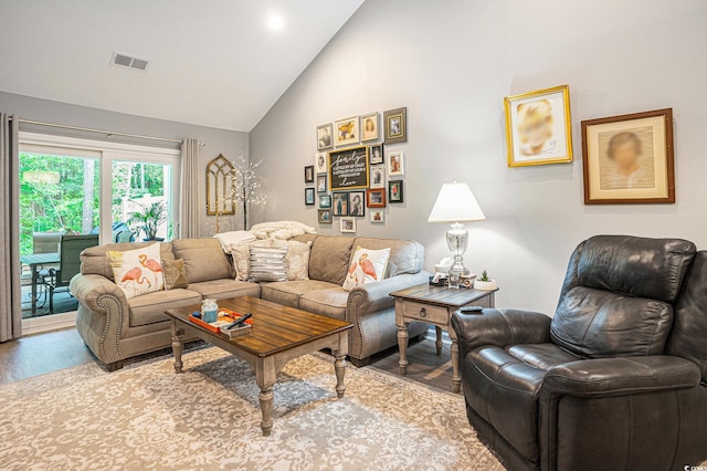 2016 Willow Run Dr Unit B, Little River, SC 29566 - living area featuring light wood-type flooring, high vaulted ceiling, and recessed lighting