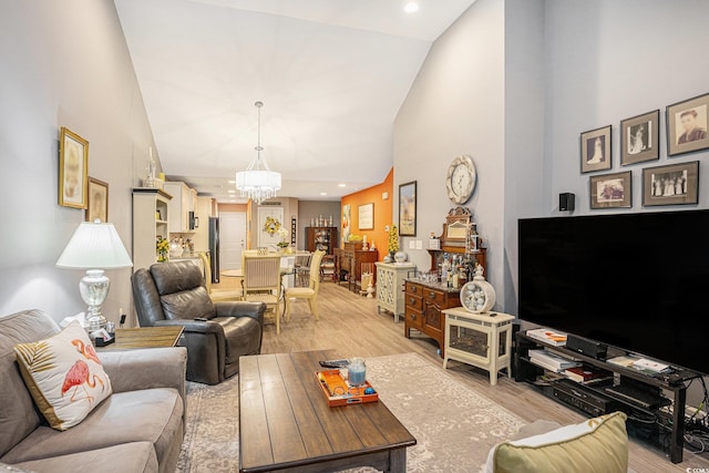 2016 Willow Run Dr Unit B, Little River, SC 29566 - living area with a chandelier, light wood-style flooring, high vaulted ceiling, and recessed lighting