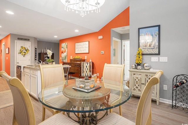 2016 Willow Run Dr Unit B, Little River, SC 29566 - dining area featuring a chandelier, light wood-type flooring, baseboards, recessed lighting, and vaulted ceiling