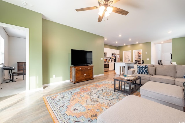 787 Dusty Pine Way, Myrtle Beach, SC 29588 - living room featuring light wood finished floors, ceiling fan, recessed lighting, and baseboards