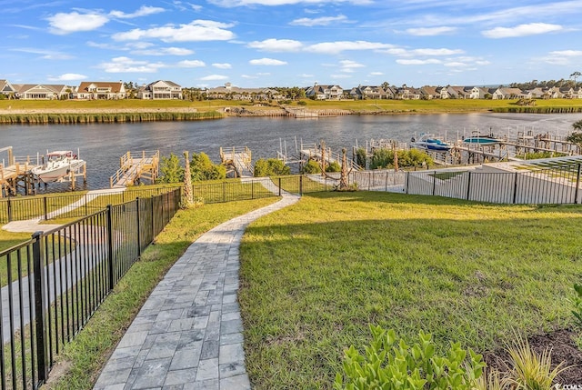 441 Saint Julian Ln, Myrtle Beach, SC 29579 - view of yard featuring a residential view, a water view, a boat dock, and boat lift