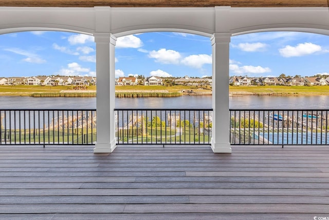 441 Saint Julian Ln, Myrtle Beach, SC 29579 - wooden terrace featuring a residential view and a water view