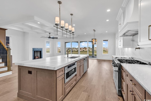 441 Saint Julian Ln, Myrtle Beach, SC 29579 - kitchen featuring appliances with stainless steel finishes, a sink, recessed lighting, a ceiling fan, and coffered ceiling