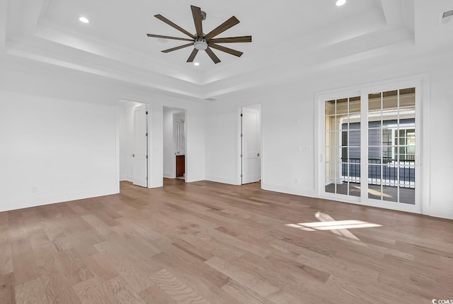 441 Saint Julian Ln, Myrtle Beach, SC 29579 - empty room featuring a raised ceiling, ceiling fan, wood finished floors, baseboards, and recessed lighting