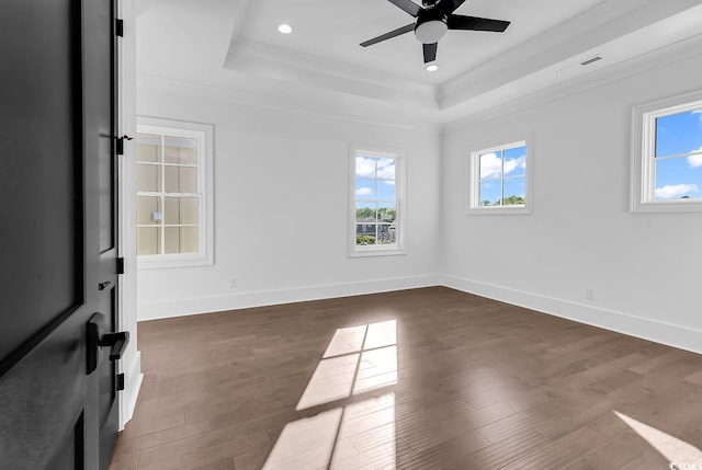 437 Saint Julian Ln, Myrtle Beach, SC 29579 - unfurnished room featuring a raised ceiling, a ceiling fan, recessed lighting, dark wood-type flooring, and baseboards