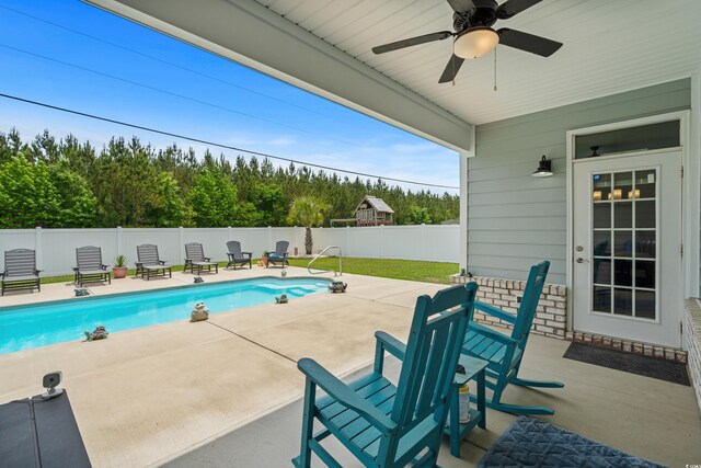 322 Canyon Dr, Conway, SC 29526 - view of swimming pool featuring a patio, a fenced backyard, and a ceiling fan
