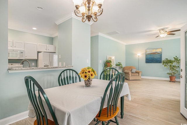 511 Colonial Trace Dr Unit 7-C, Longs, SC 29568 - dining area with ornamental molding, light wood-style flooring, a chandelier, a ceiling fan, and recessed lighting