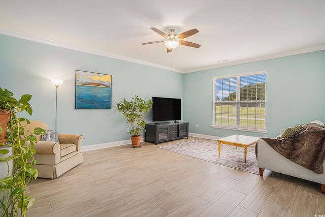 511 Colonial Trace Dr Unit 7-C, Longs, SC 29568 - living room featuring light wood-style floors, ceiling fan, and crown molding