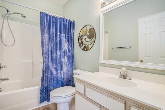 488 River Oaks Dr Unit 61N, Myrtle Beach, SC 29579 - bathroom with toilet, wood finished floors, shower / tub combo with curtain, and vanity