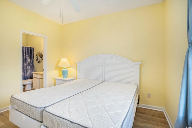 488 River Oaks Dr Unit 61N, Myrtle Beach, SC 29579 - bedroom with wood finished floors, baseboards, connected bathroom, and ceiling fan