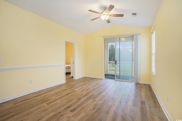 488 River Oaks Dr Unit 61N, Myrtle Beach, SC 29579 - empty room with lofted ceiling, ceiling fan, wood finished floors, and baseboards