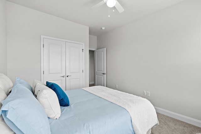 5127 Double Eagle Way Unit 11, North Myrtle Beach, SC 29582 - bedroom featuring carpet flooring, baseboards, a closet, and ceiling fan