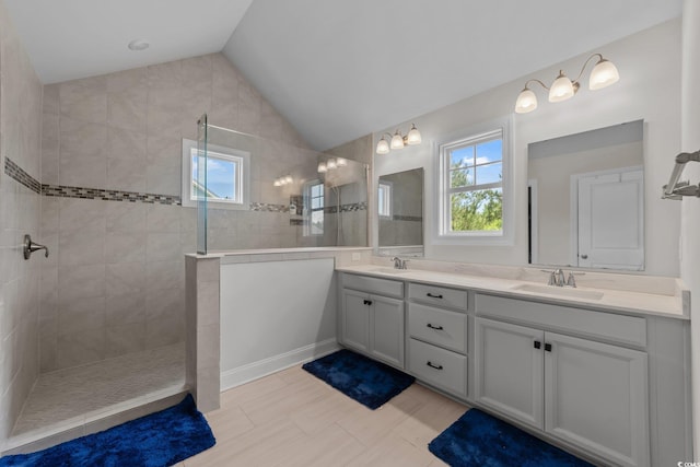 1325 Bermuda Grass Dr, Myrtle Beach, SC 29579 - full bath featuring double vanity, a walk in shower, and lofted ceiling
