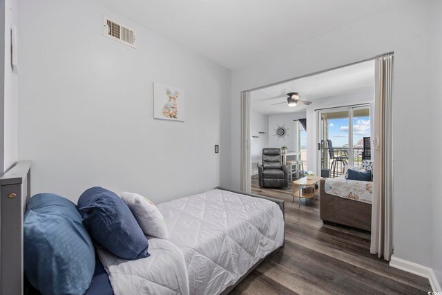 9400 Shore Dr Unit 509, Myrtle Beach, SC 29572 - bedroom with access to outside, wood finished floors, and a ceiling fan