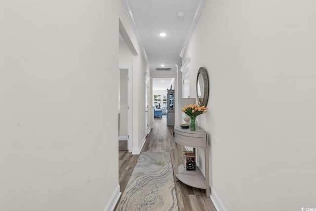 1340 Jolly Roger Dr, North Myrtle Beach, SC 29582 - corridor featuring light wood-style flooring, baseboards, crown molding, and recessed lighting