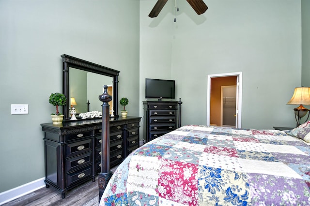 6172 Catalina Dr Unit 515, North Myrtle Beach, SC 29582 - bedroom with wood finished floors, a towering ceiling, and ceiling fan