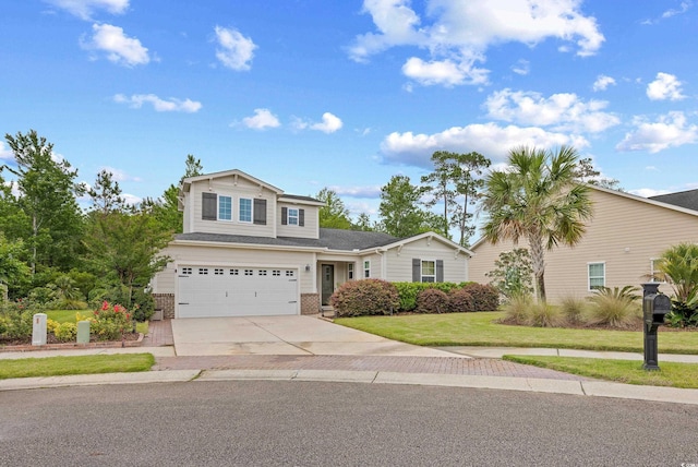 1444 Thames Ct, Myrtle Beach, SC 29577 - view of front facade featuring driveway, a garage, brick siding, and a front yard